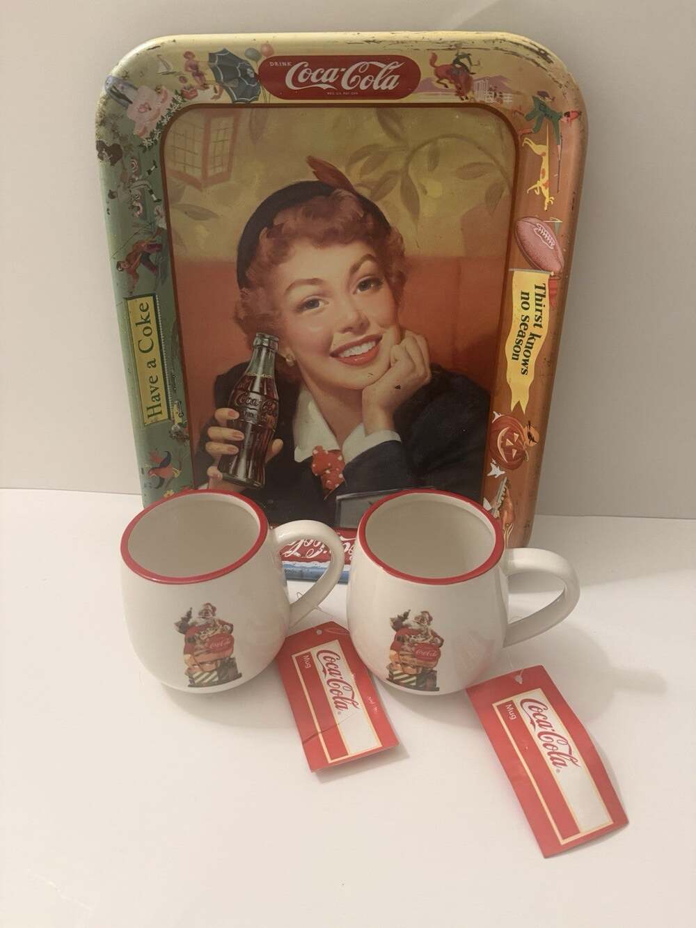 Coca-Cola Have a Coke Metal Serving Tray with 2 Mugs Set